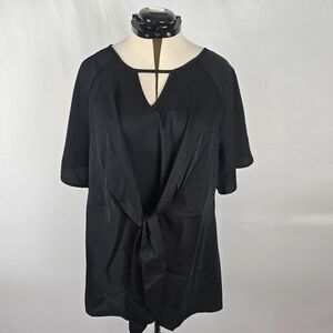 Bloomchic Blouse Women's 2X Black Keyhole Knotted Short Sleeve Ruffles NWT